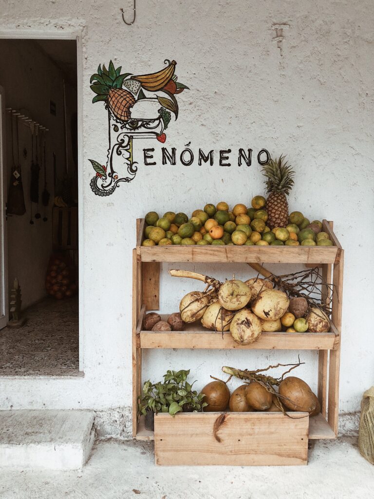 Colorful local fruit stand in Tulum