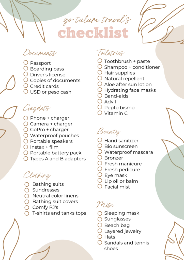 Go Tulum Travel packing checklist for a birthday weekend