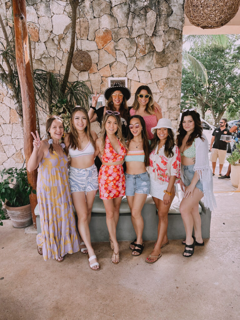 Friends celebrating a Tulum birthday weekend together
