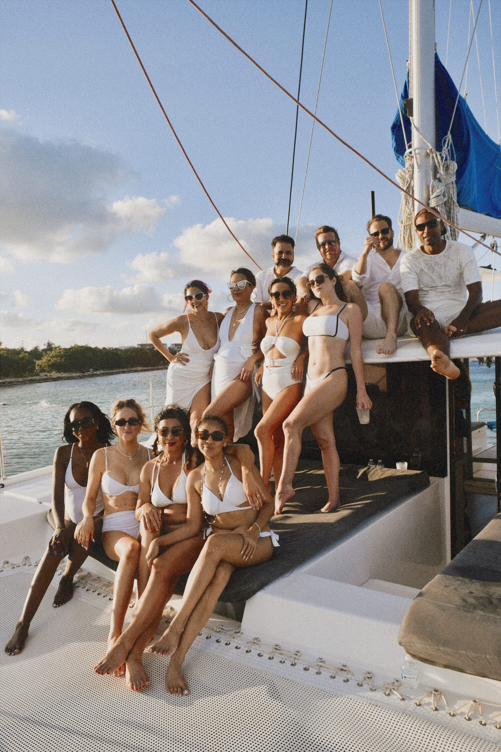 Group celebrating aboard a private Tulum Yachts charter